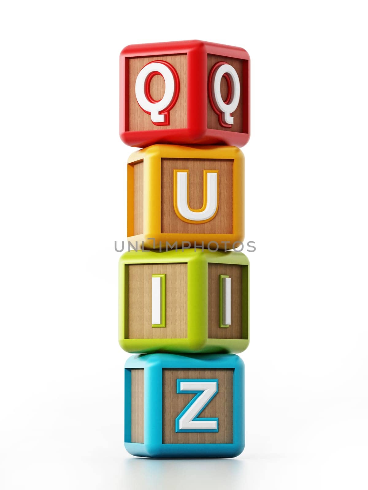 Quiz cubes isolated on white background. 3D illustration.