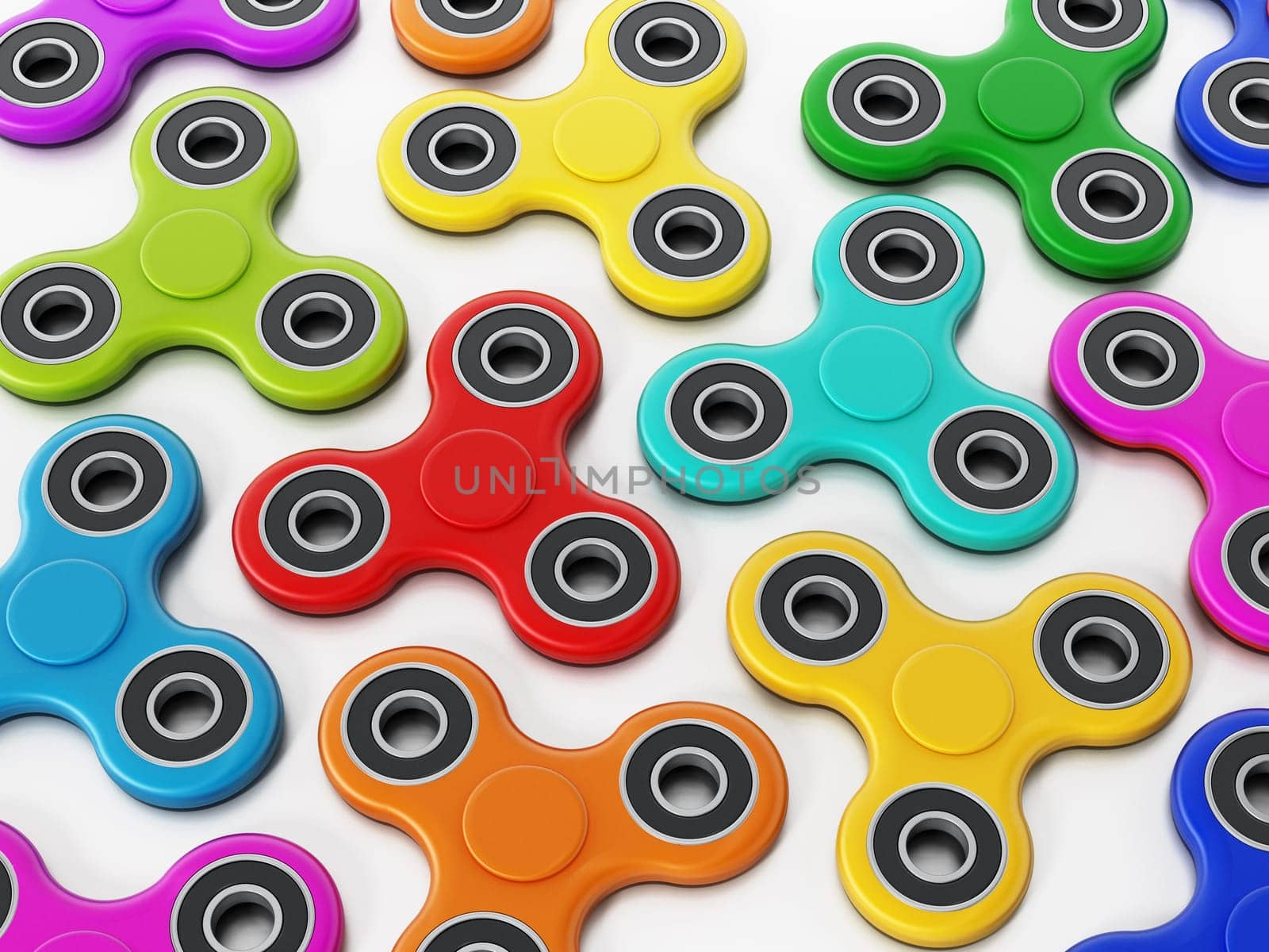 Fidget spinners isolated on white background. 3D illustration.