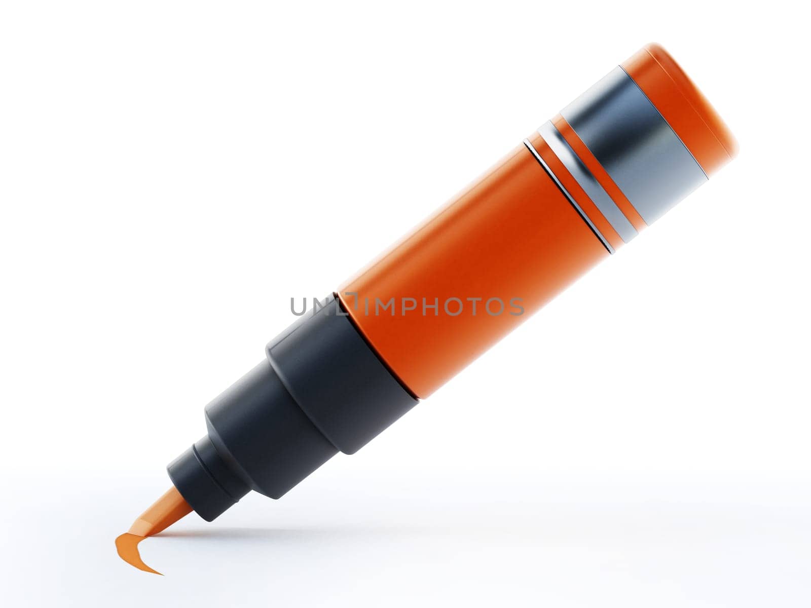 Orange marker pen isolated on white background. 3D illustration.