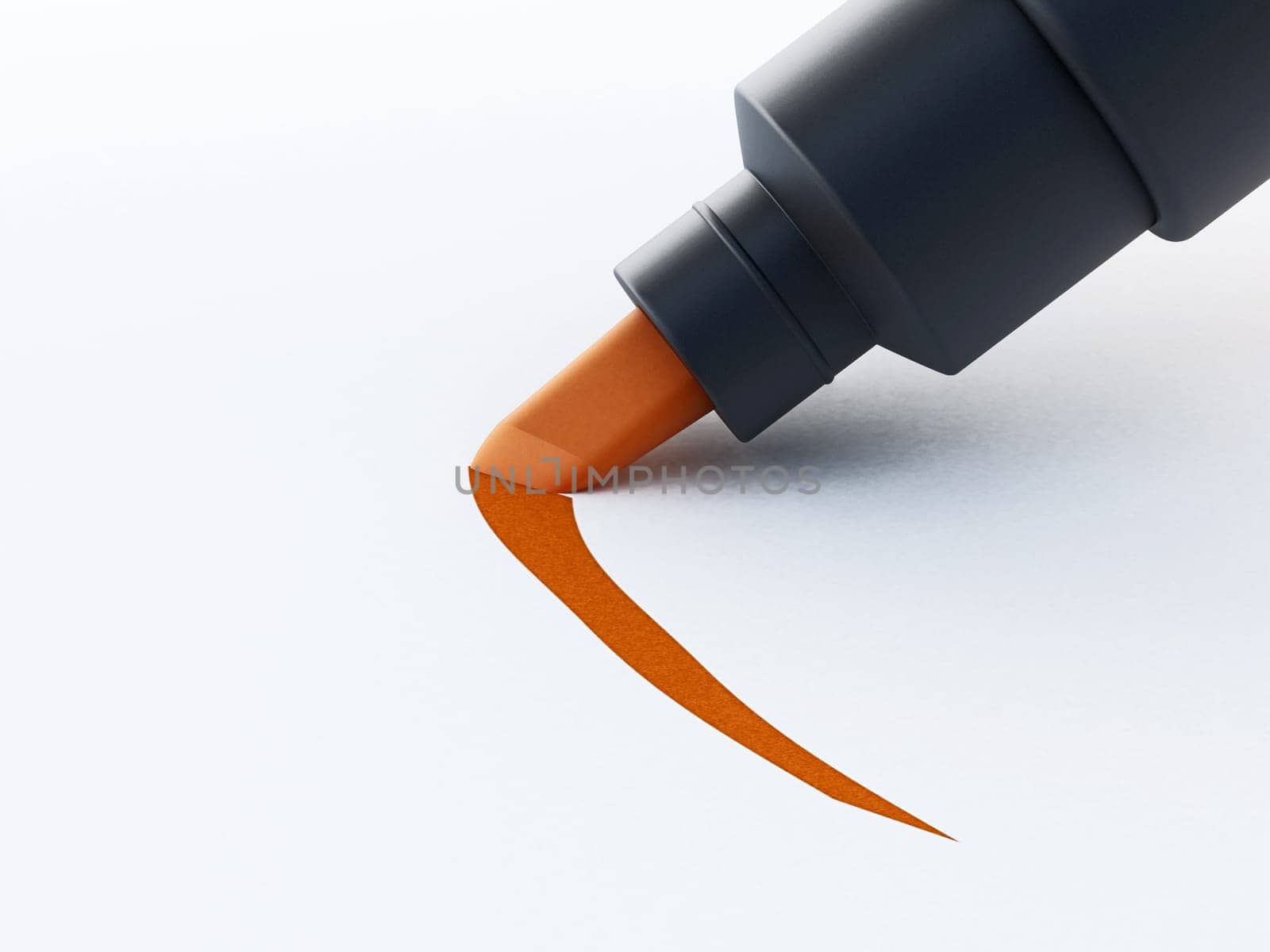 Orange marker pen isolated on white background. 3D illustration.