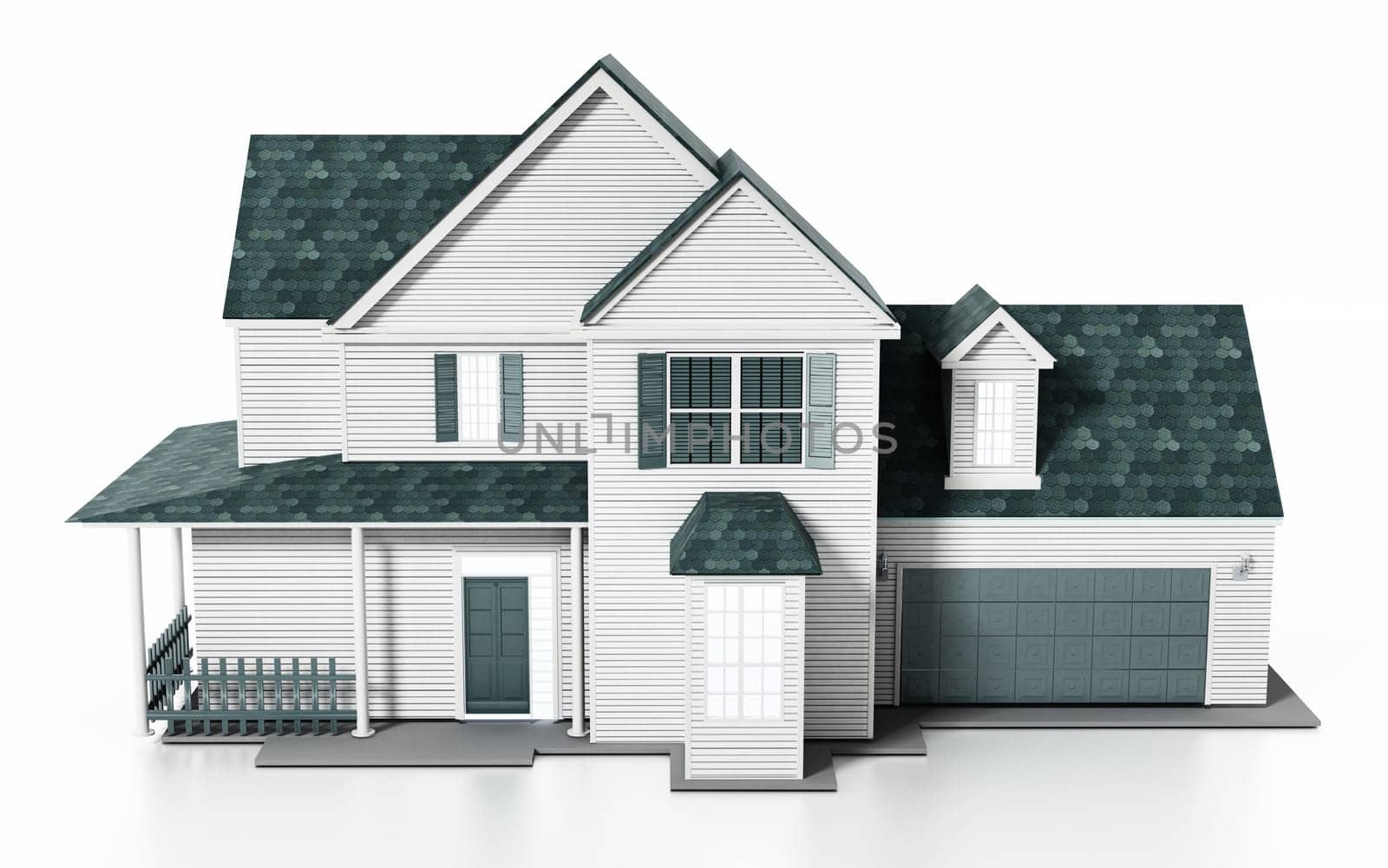 Luxurious modern house isolated on white background. 3D illustration.