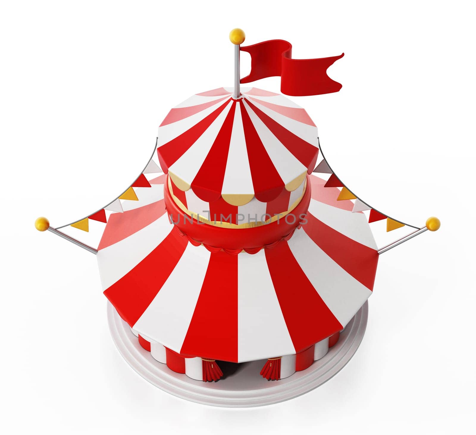 Circus tent isolated on white background. 3D illustration.