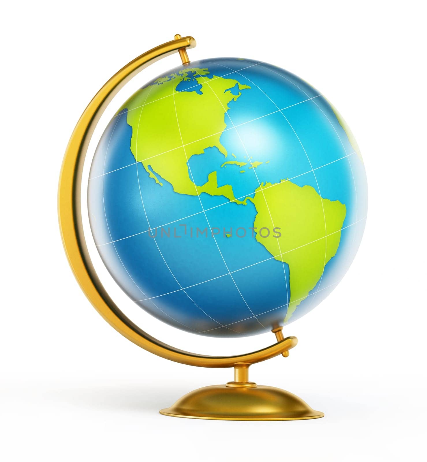 Blue and green globe isolated on white background. 3D illustration.