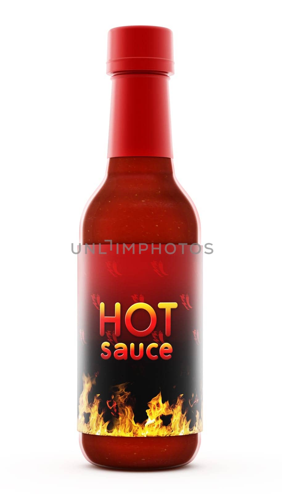 Hot pepper sauce bottle isolated on white background. 3D illustration.