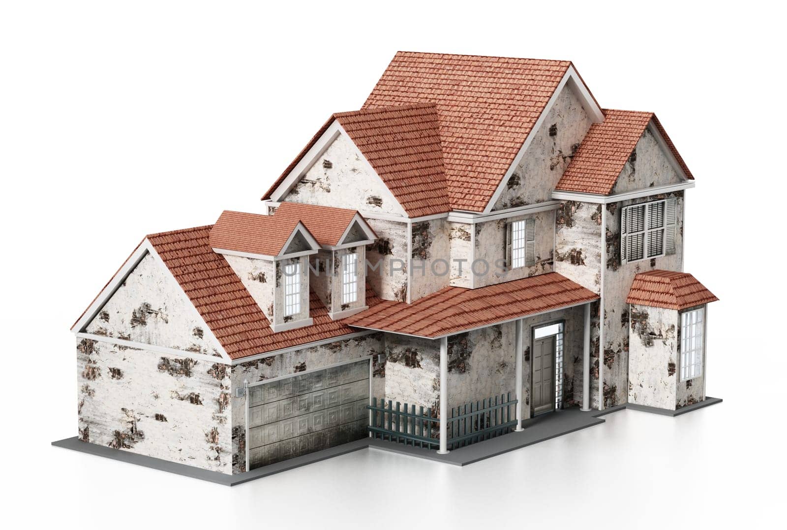 Old house isolated on white background. 3D illustration.