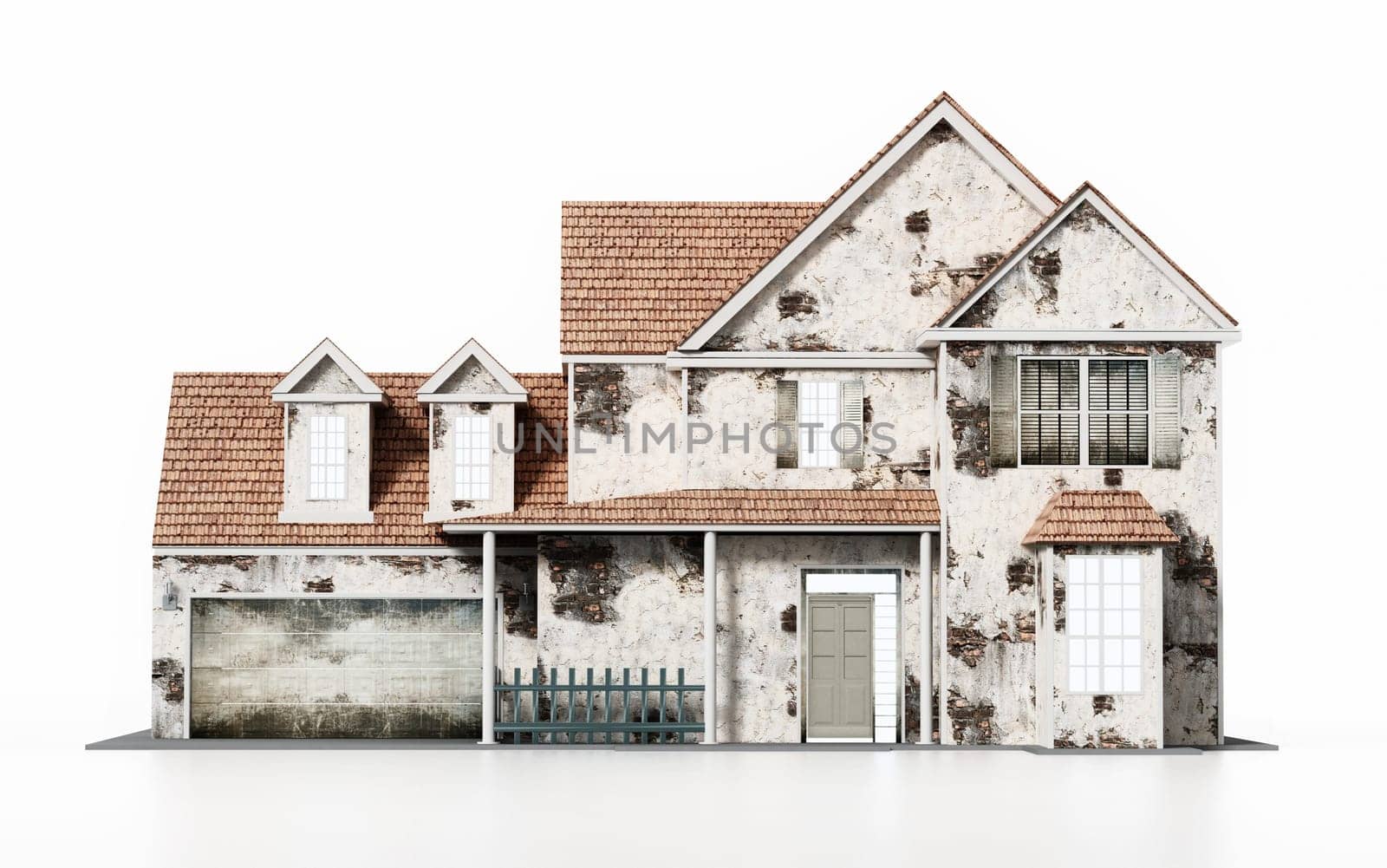 Old house isolated on white background. 3D illustration.
