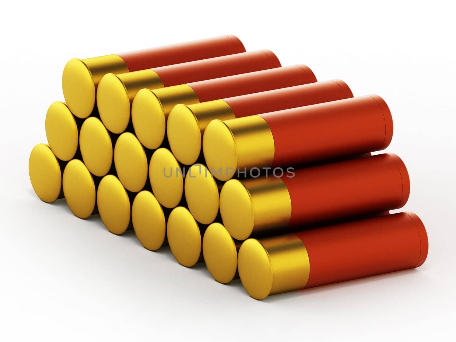 Shotgun shells isolated on white background. 3D illustration.