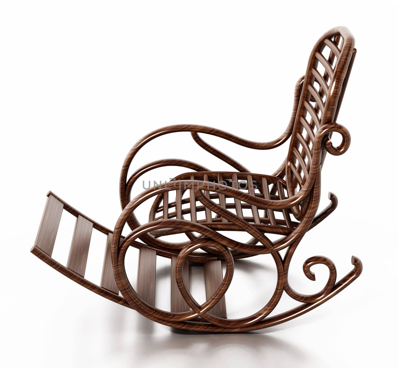 Wooden rocking chair isolated on white background. 3D illustration.