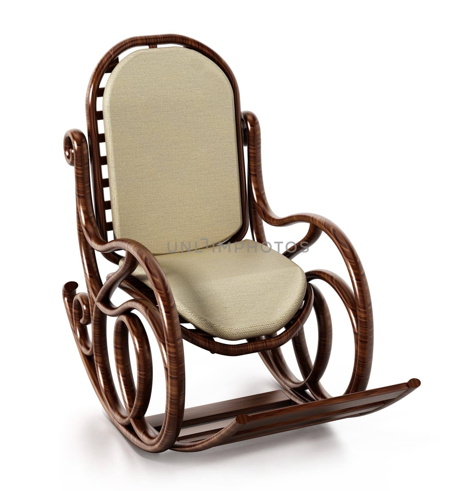 Wooden rocking chair isolated on white background. 3D illustration.