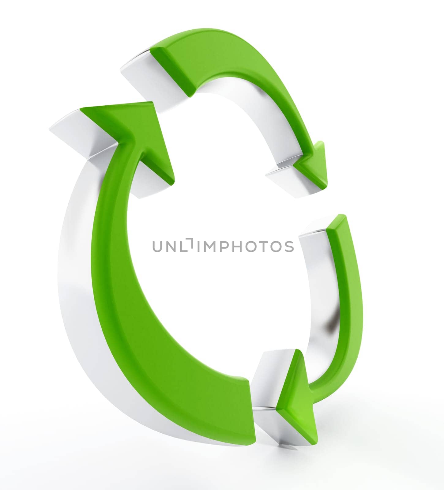 Recycling symbol with green turning arrows. 3D illustration.