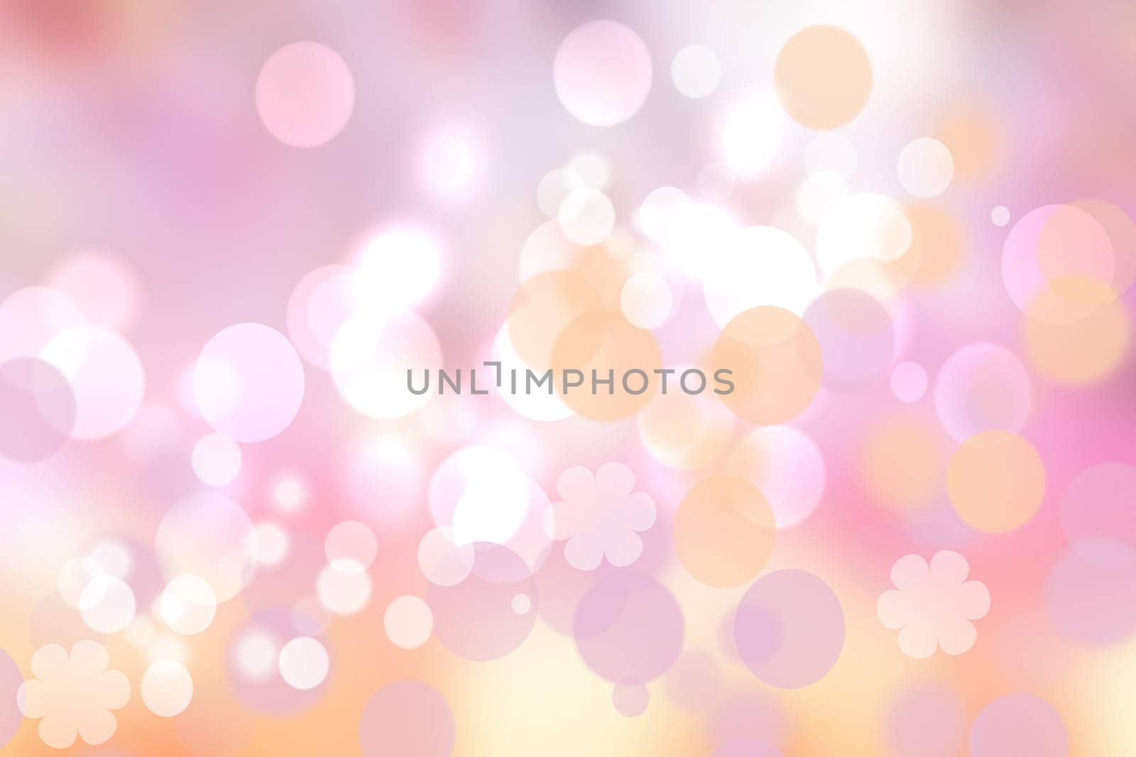 Abstract fresh vivid spring summer light delicate pastel pink yellow bokeh background texture with bright soft color cherry blossoms and flowers. Card concept. Beautiful backdrop illustration.