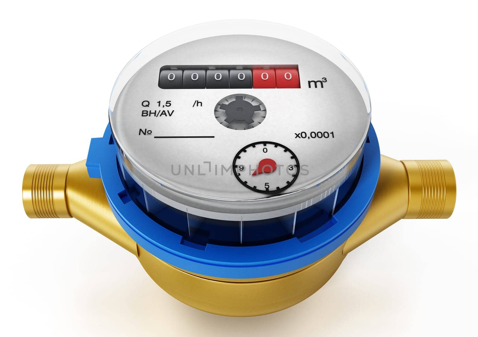 Water meter isolated on white background. 3D illustration.