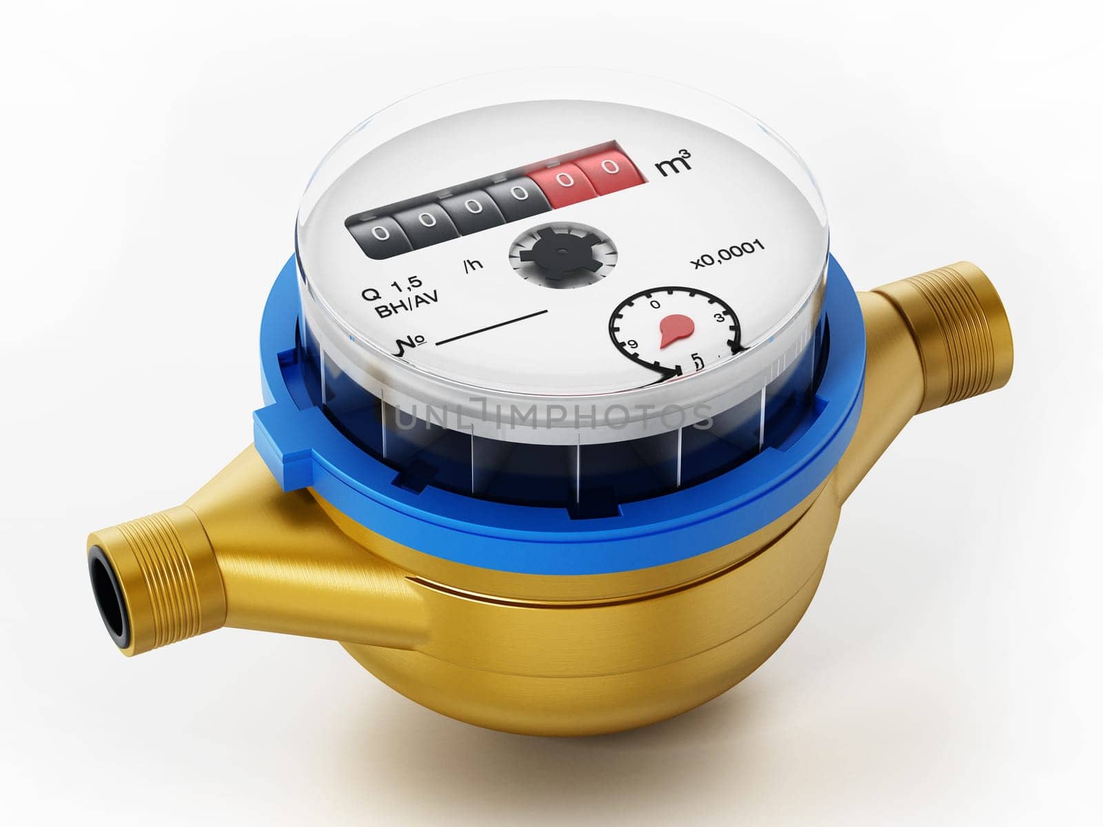 Water meter isolated on white background. 3D illustration.