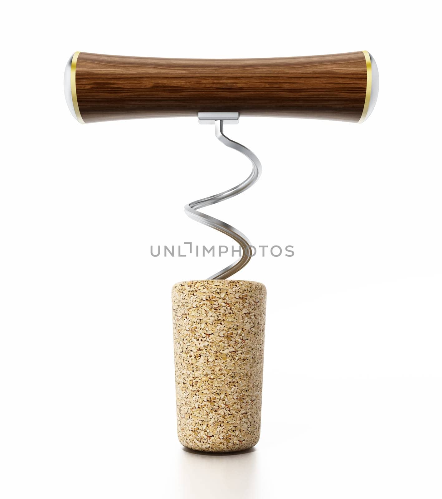 Corkscrew isolated on white background. 3D illustration.