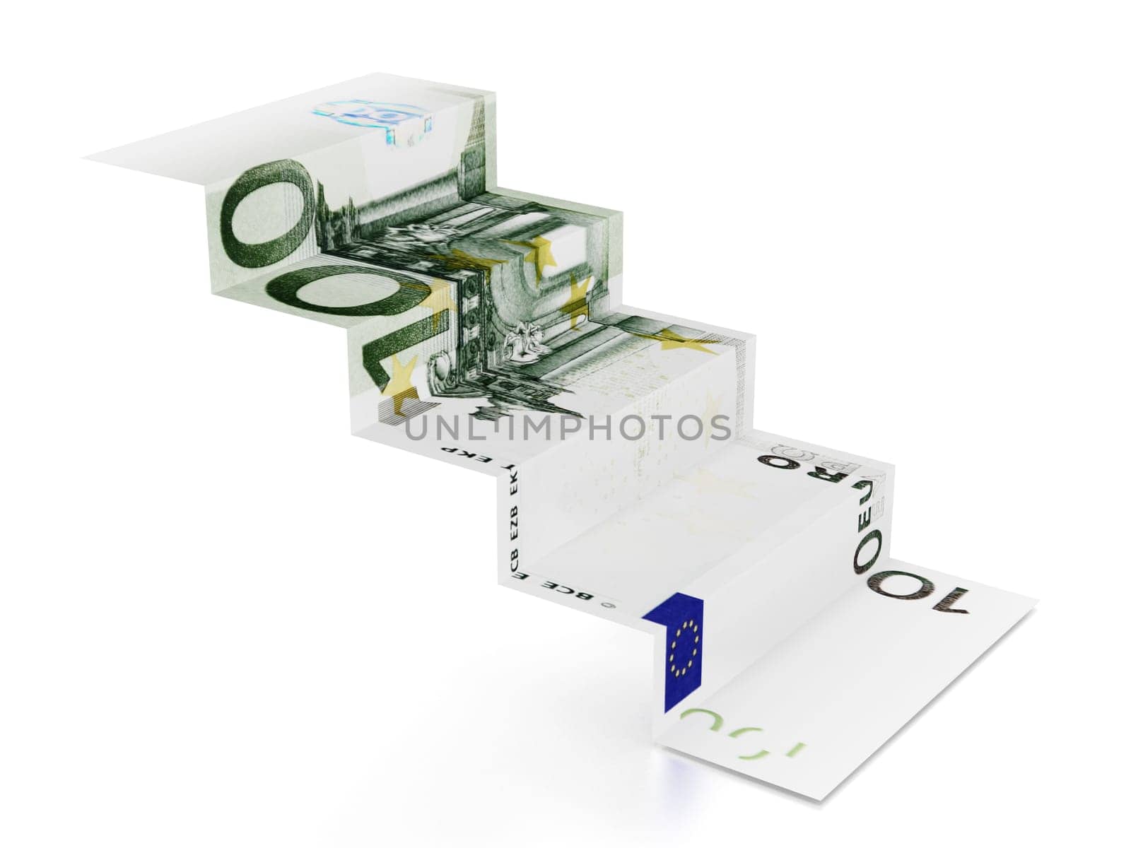 100 euro staircase isolated on white background. 3D illustration.
