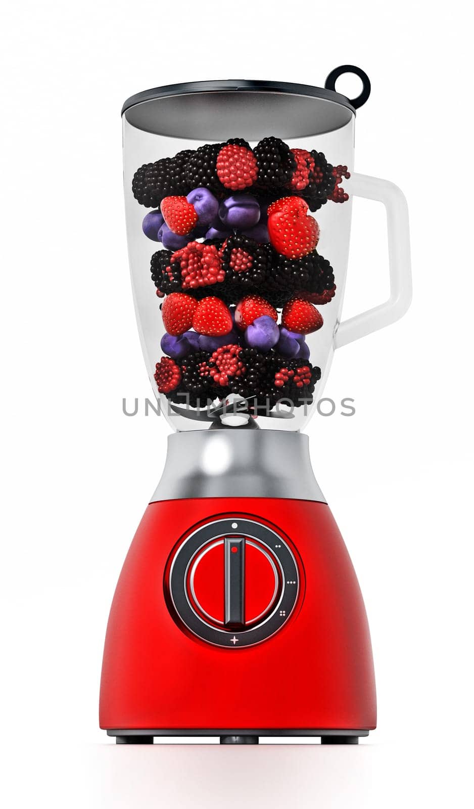 Blender with fruits isolated on white background. 3D illustration.