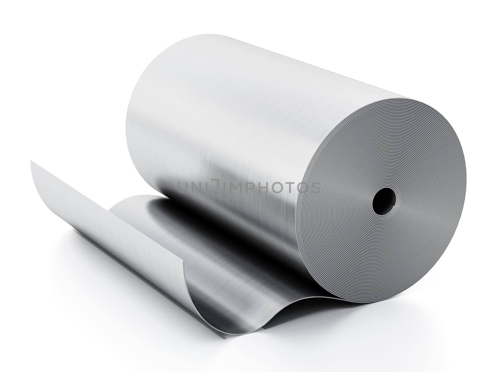 Aluminum sheet roll isolated on white background. 3D illustration.