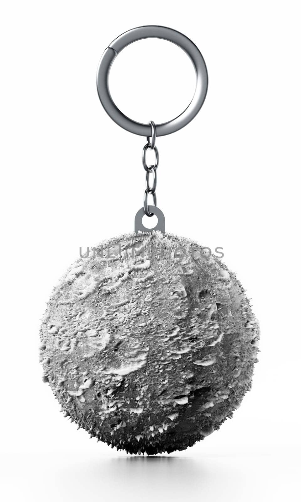 3D Moon connected to keychain. 3D illustration.