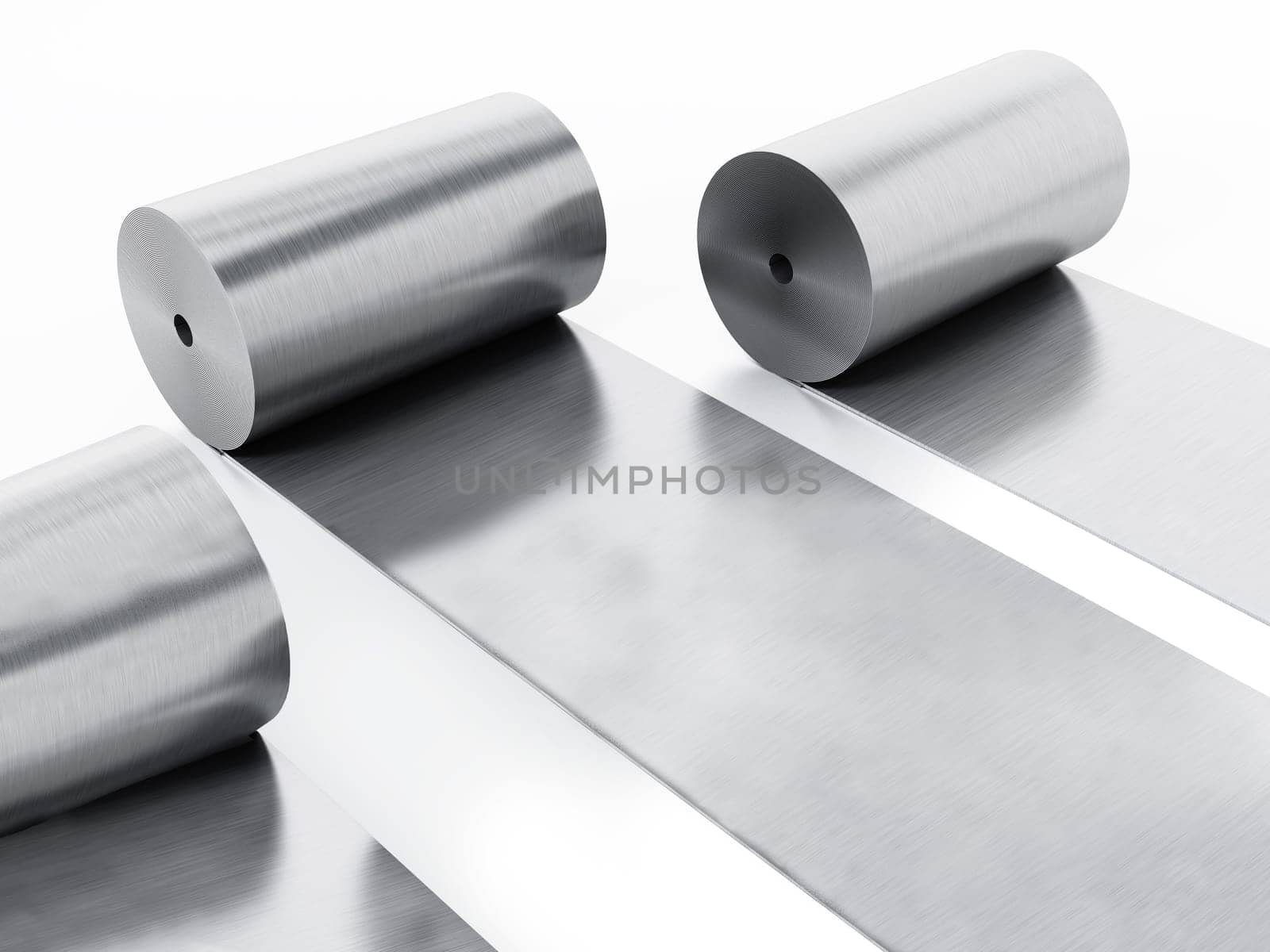 Aluminum sheet rolls isolated on white background. 3D illustration.