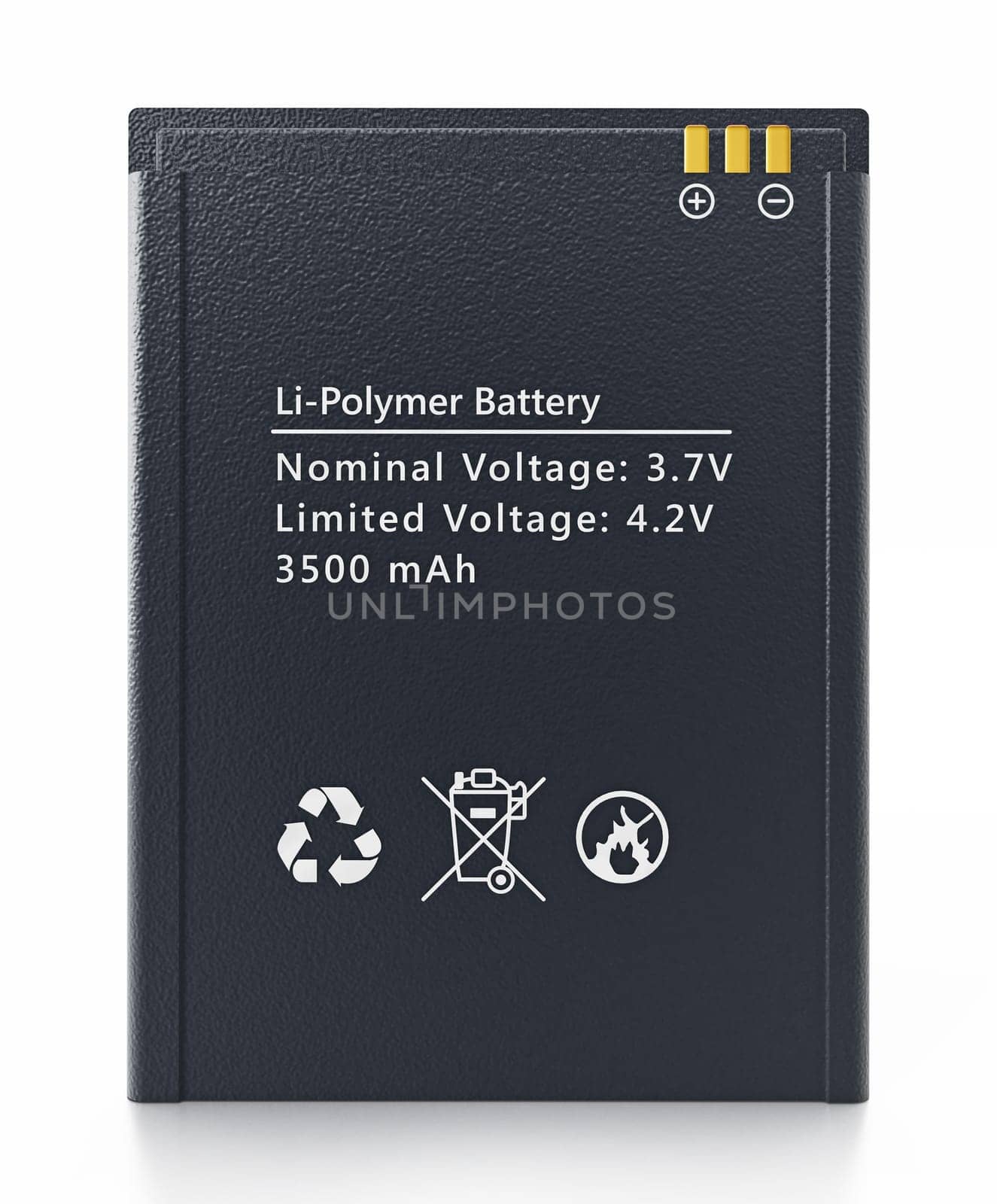 Spare smartphone lithium ion battery. 3D illustration.
