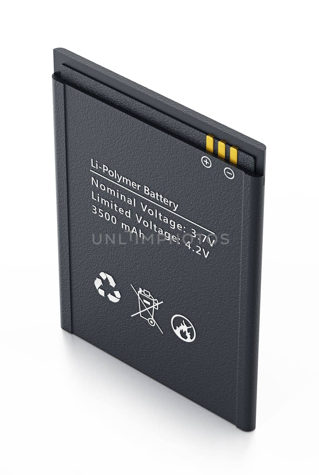 Spare smartphone lithium ion battery. 3D illustration.