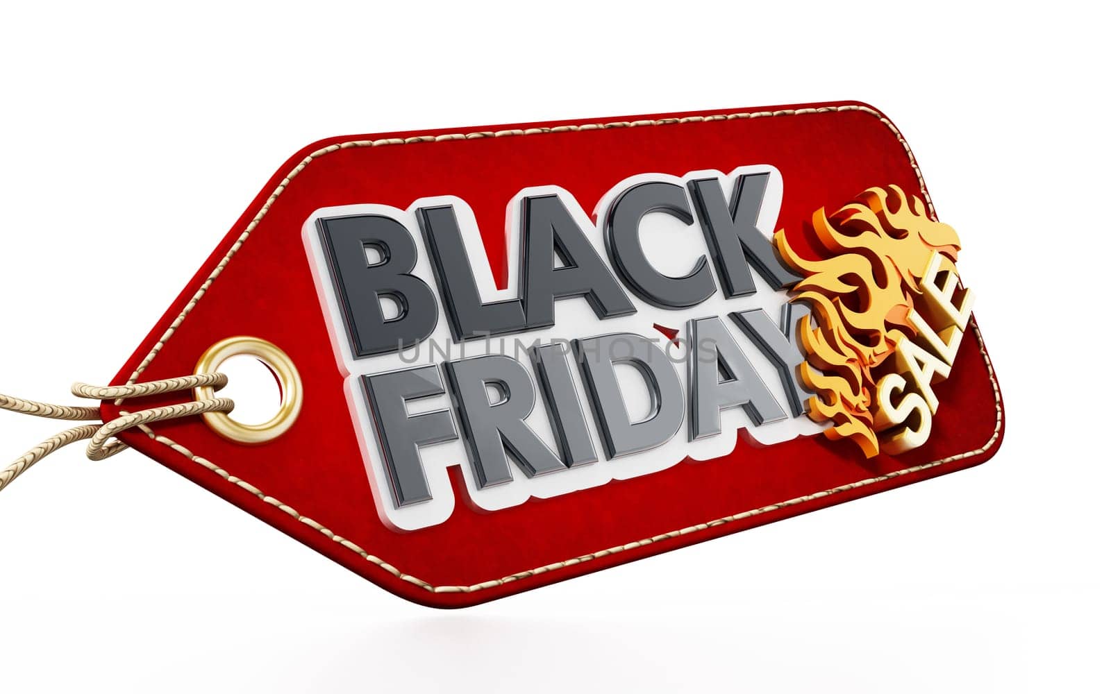 Red Black Friday Sale tag isolated on white background. 3D illustration.