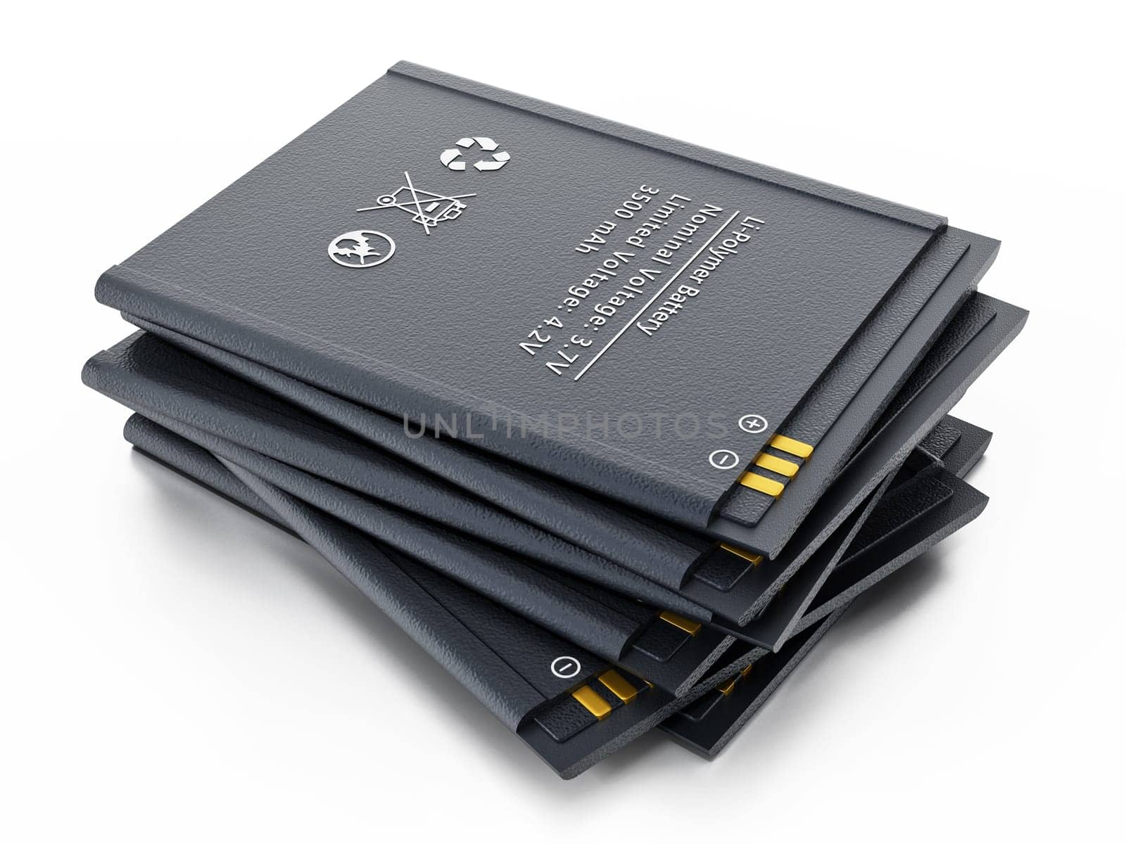 Spare smartphone lithium ion battery. 3D illustration.