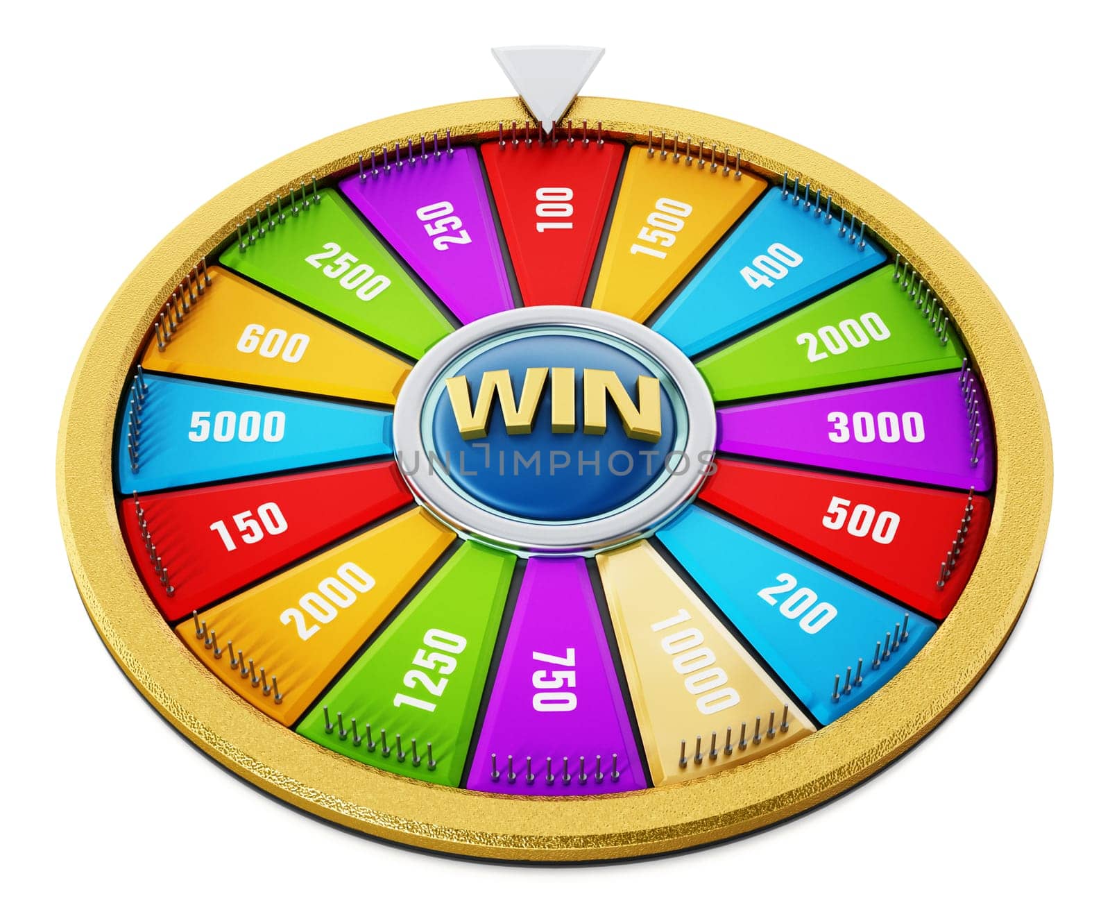 Wheel of fortune isolated on white background. 3D illustration.