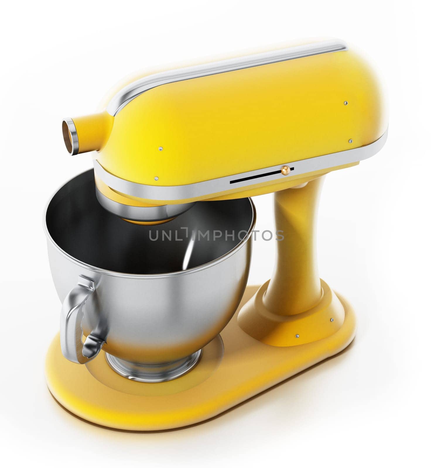 Yellow vintage mixer isolated on white background. 3D illustration.