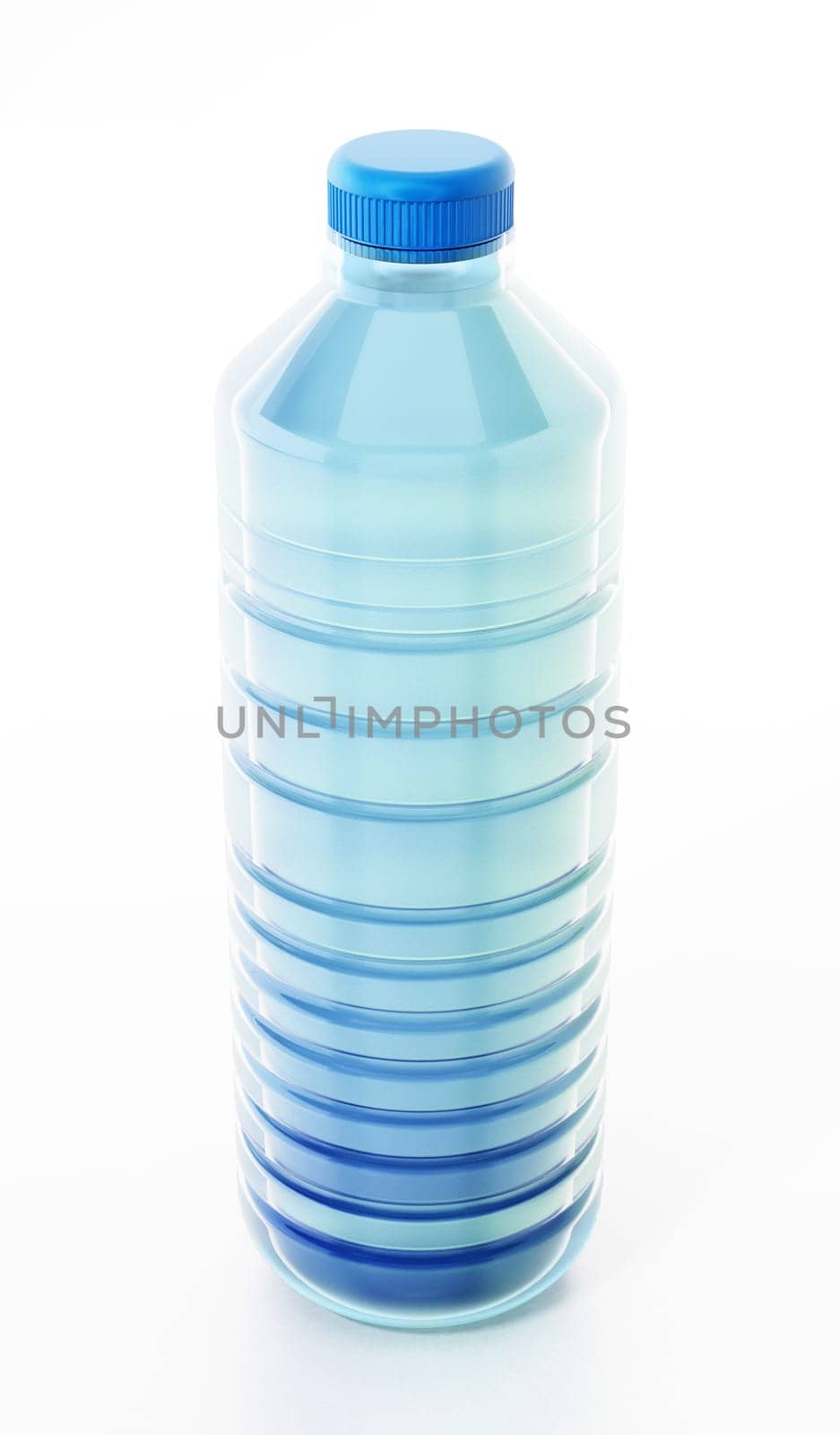 Blue plastic bottle full of water. 3D illustration.