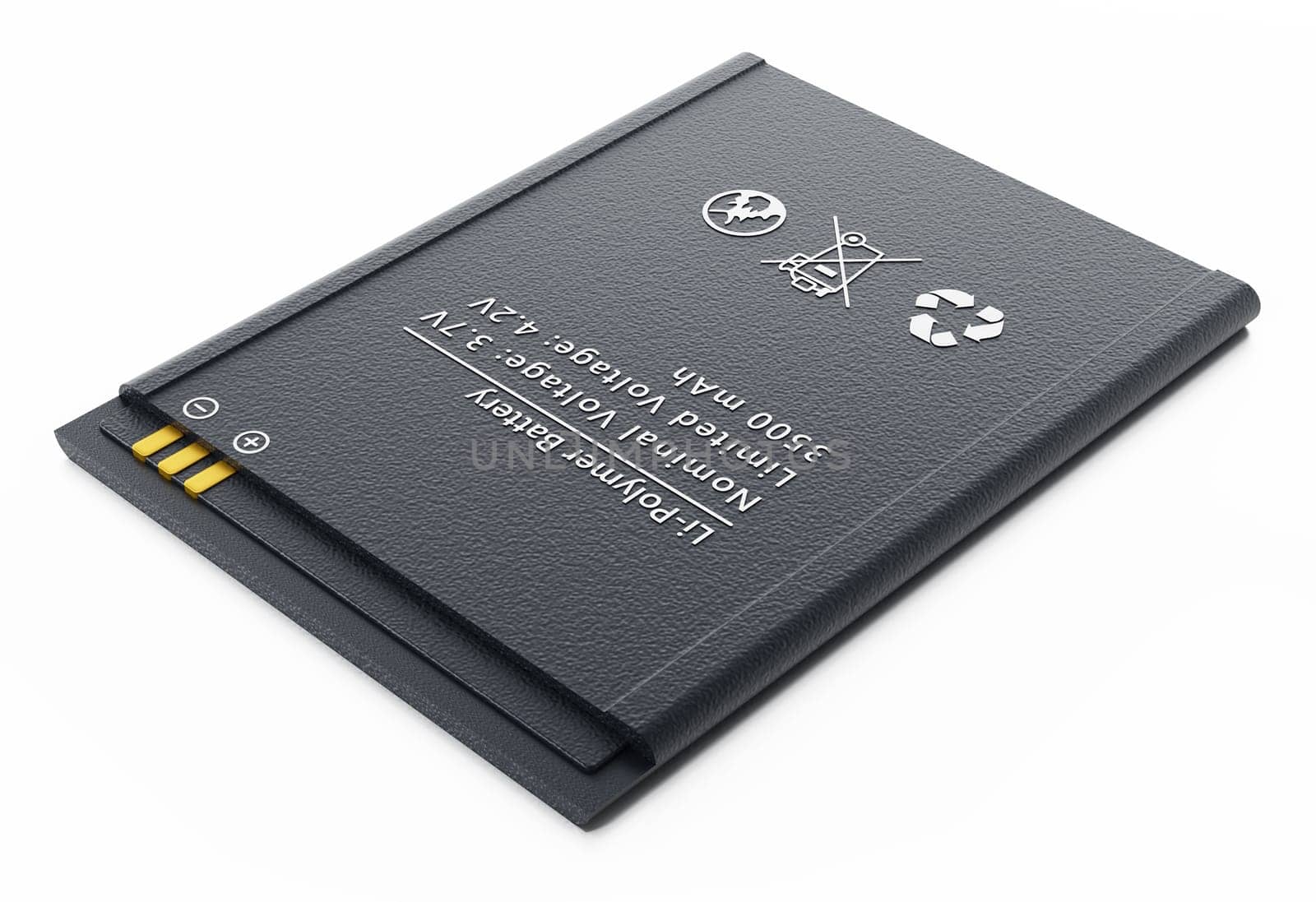 Spare smartphone lithium ion battery. 3D illustration.