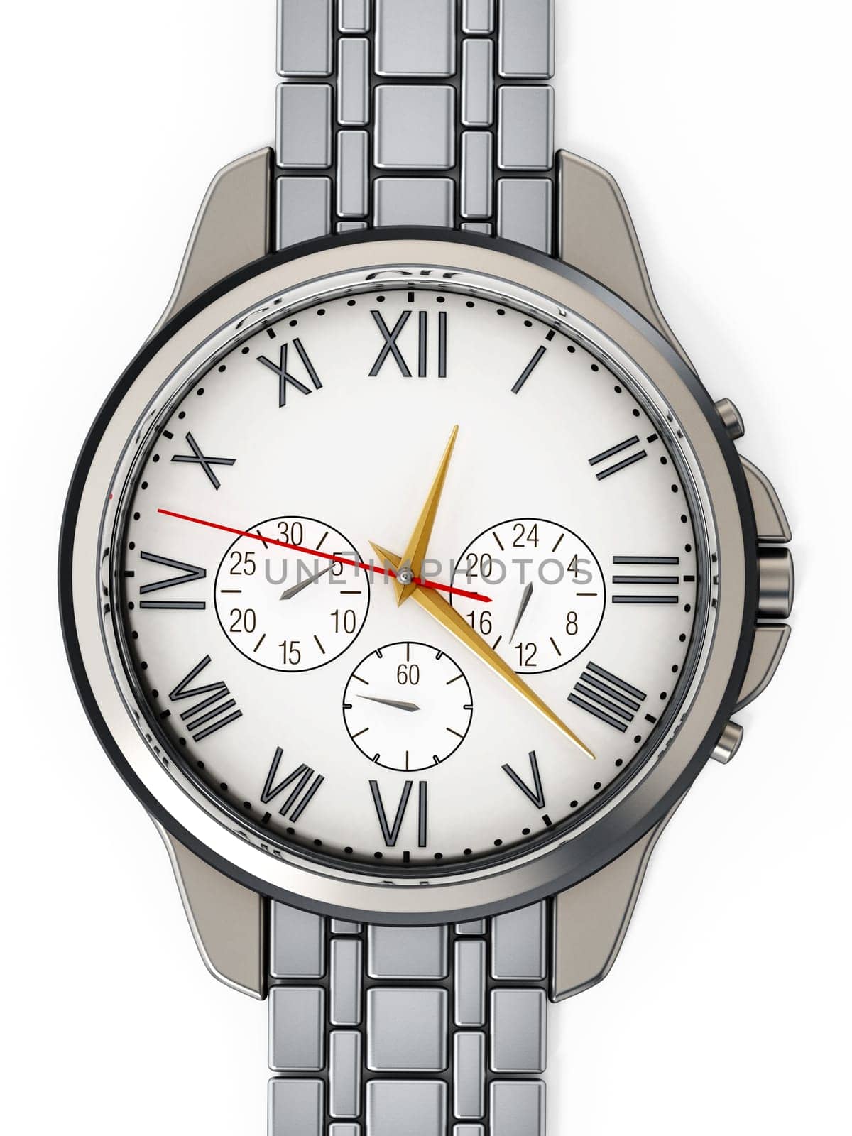 Classic metal watch isolated on white background. 3D illustration.