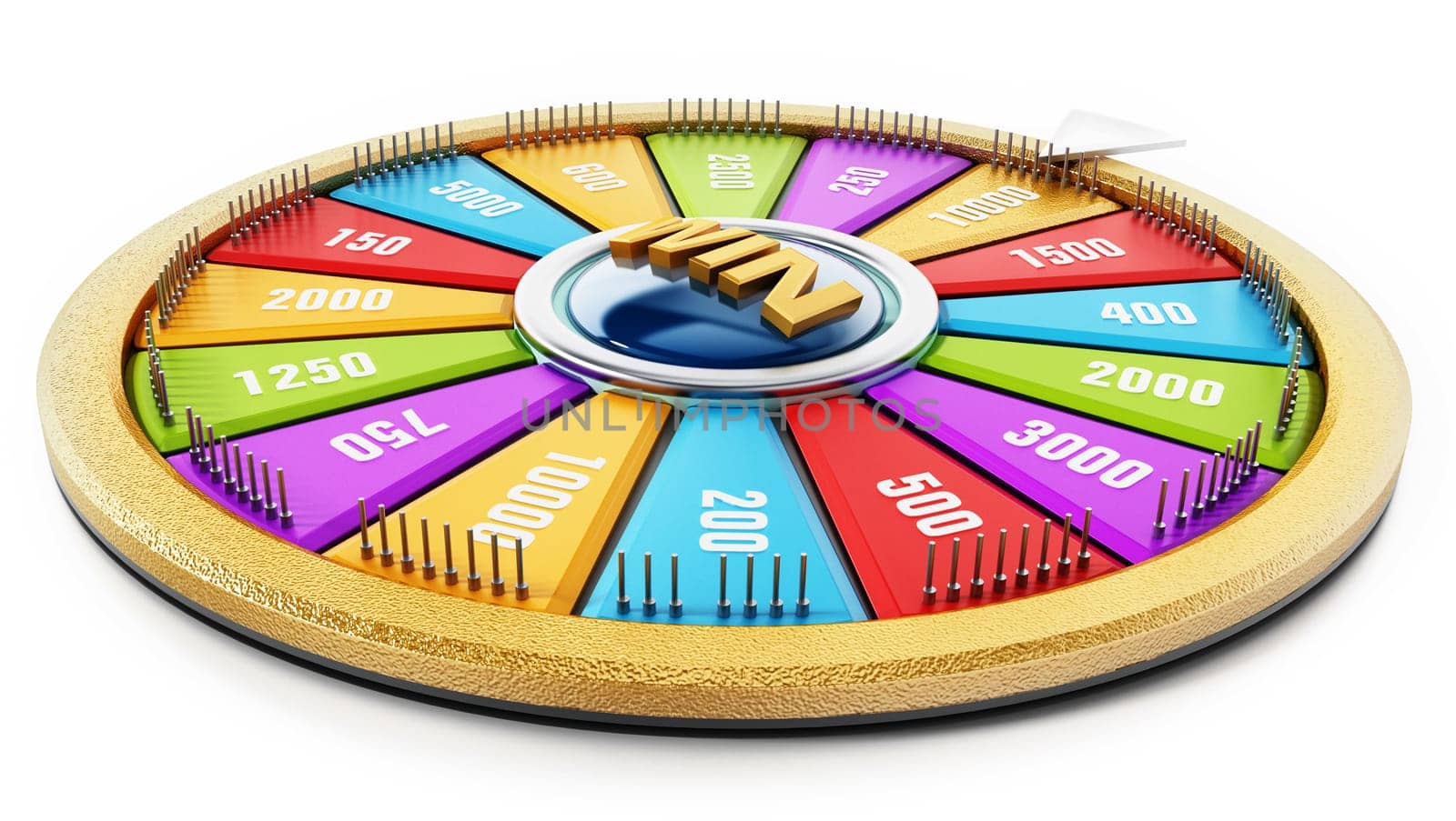 Wheel of fortune isolated on white background. 3D illustration.