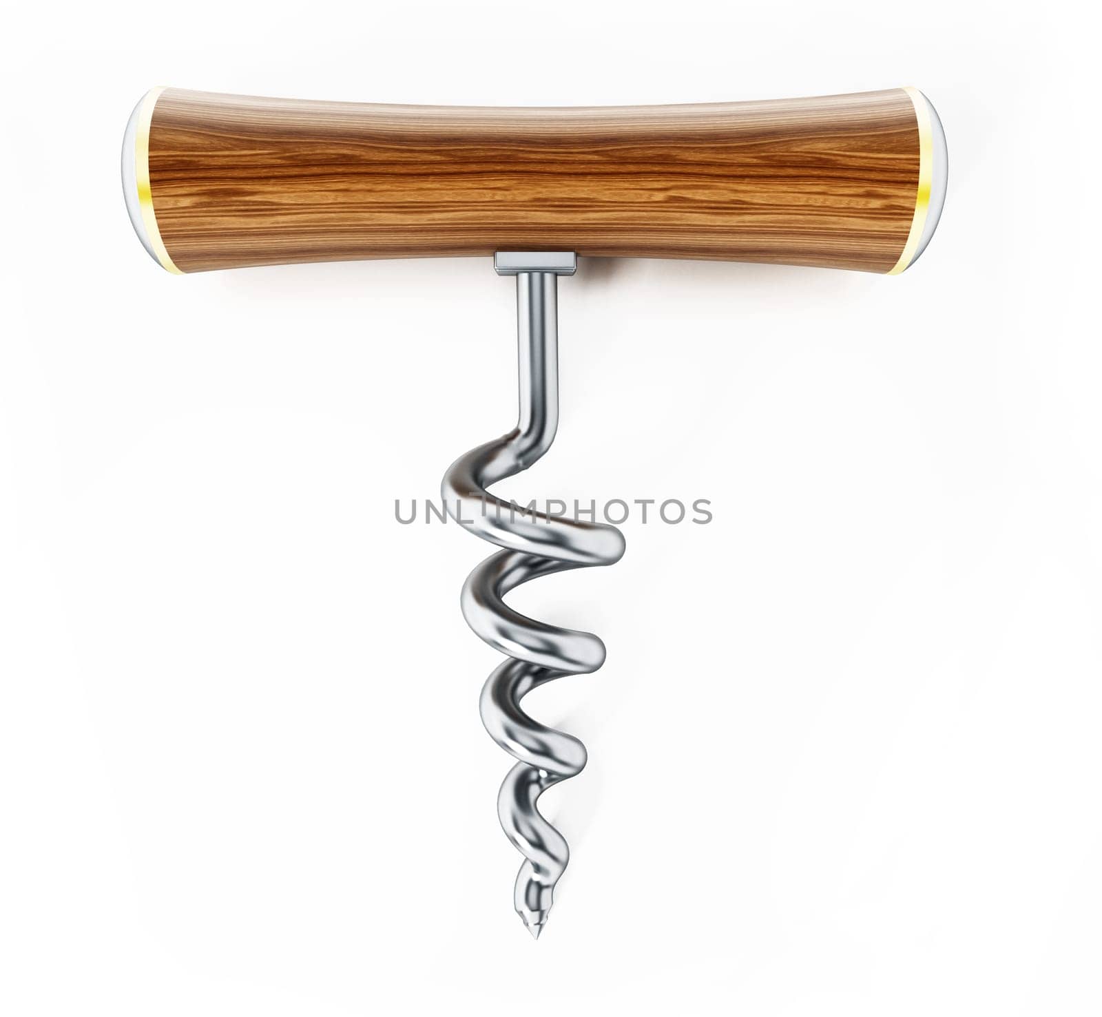 Corkscrew isolated on white background. 3D illustration.