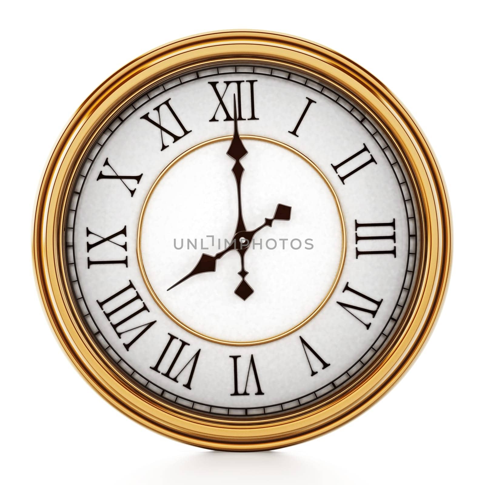 Vintage clock split in half. 3D illustration.