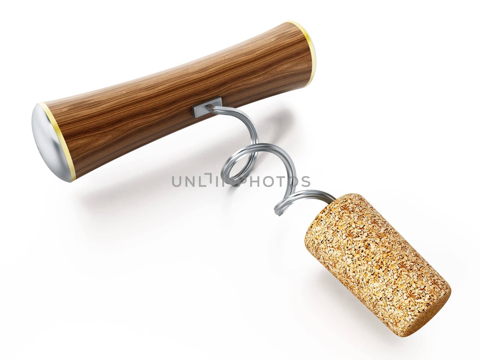 Corkscrew isolated on white background. 3D illustration.