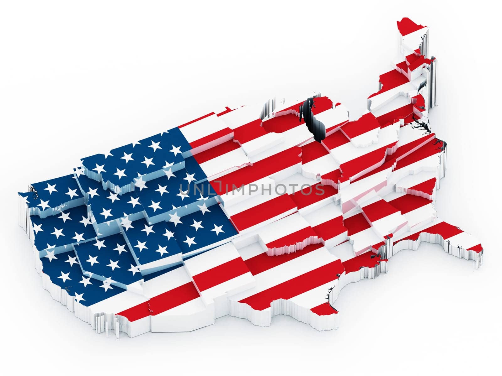 USA map covered with American flag. 3D illustration.