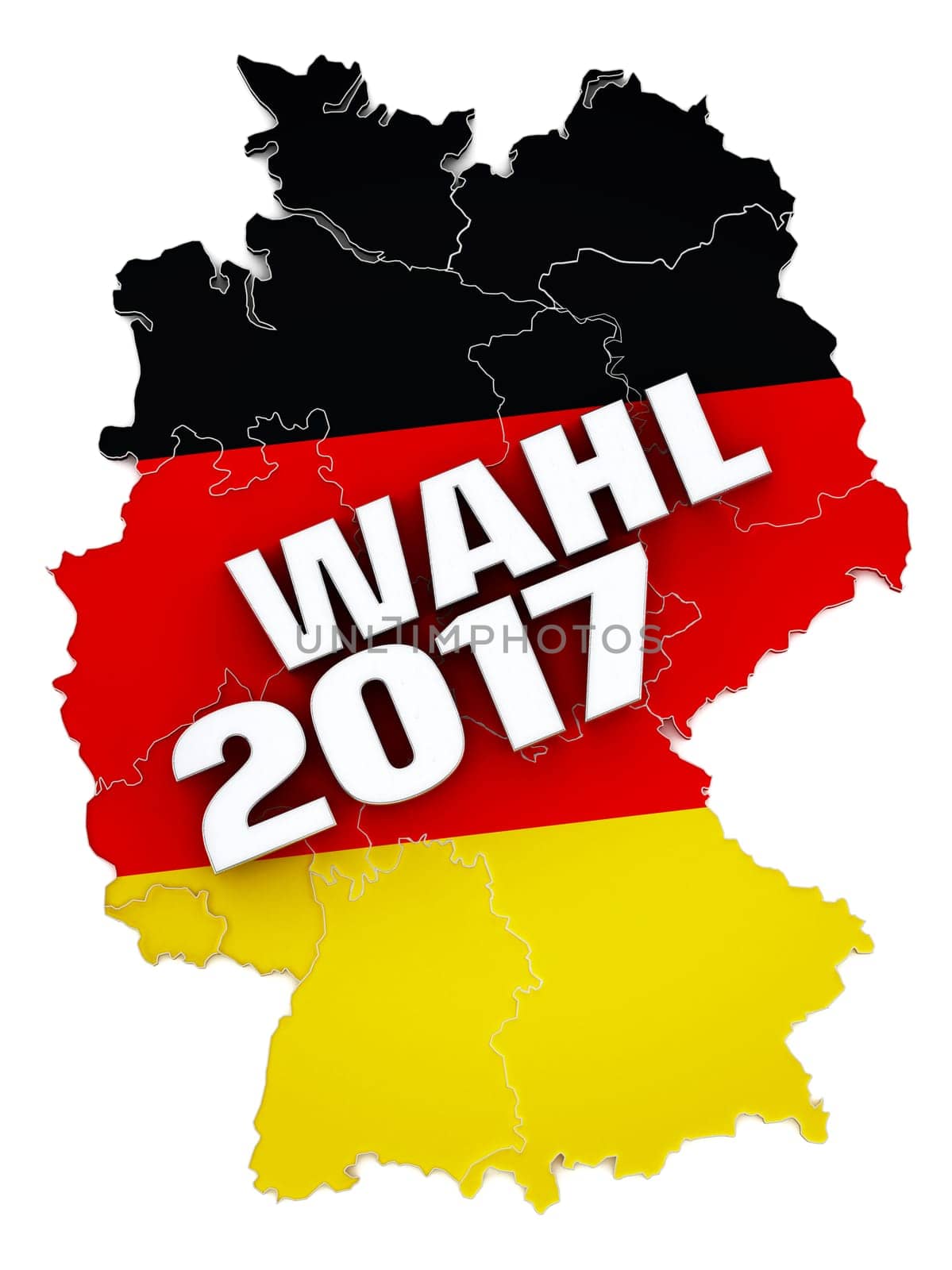 Wahl 2017 text on Germany map textured with German flag. 3D illustration.