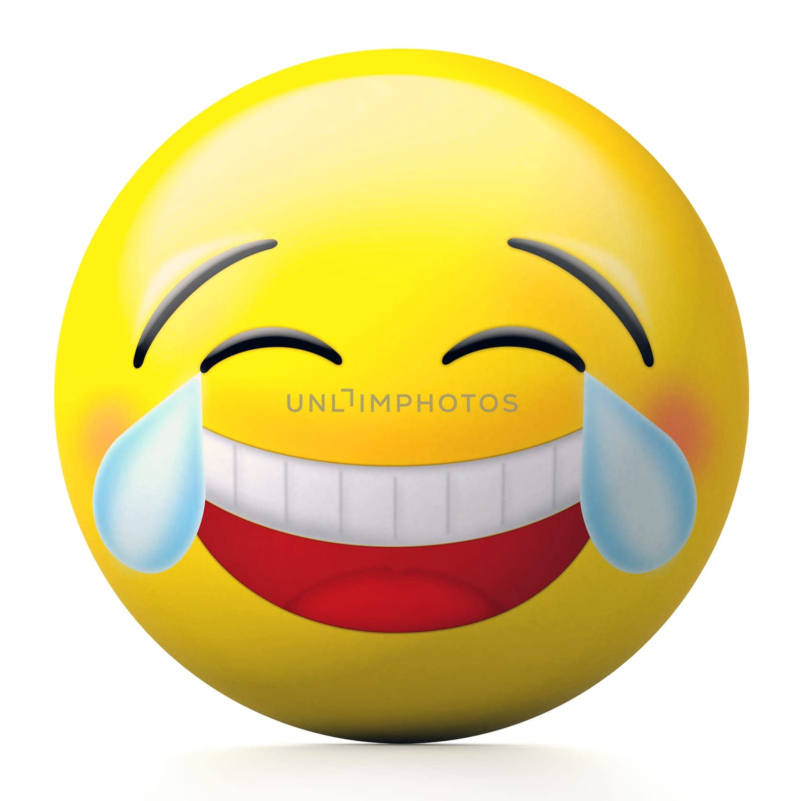 Smiling face with tears on closed eyes. 3D illustration.