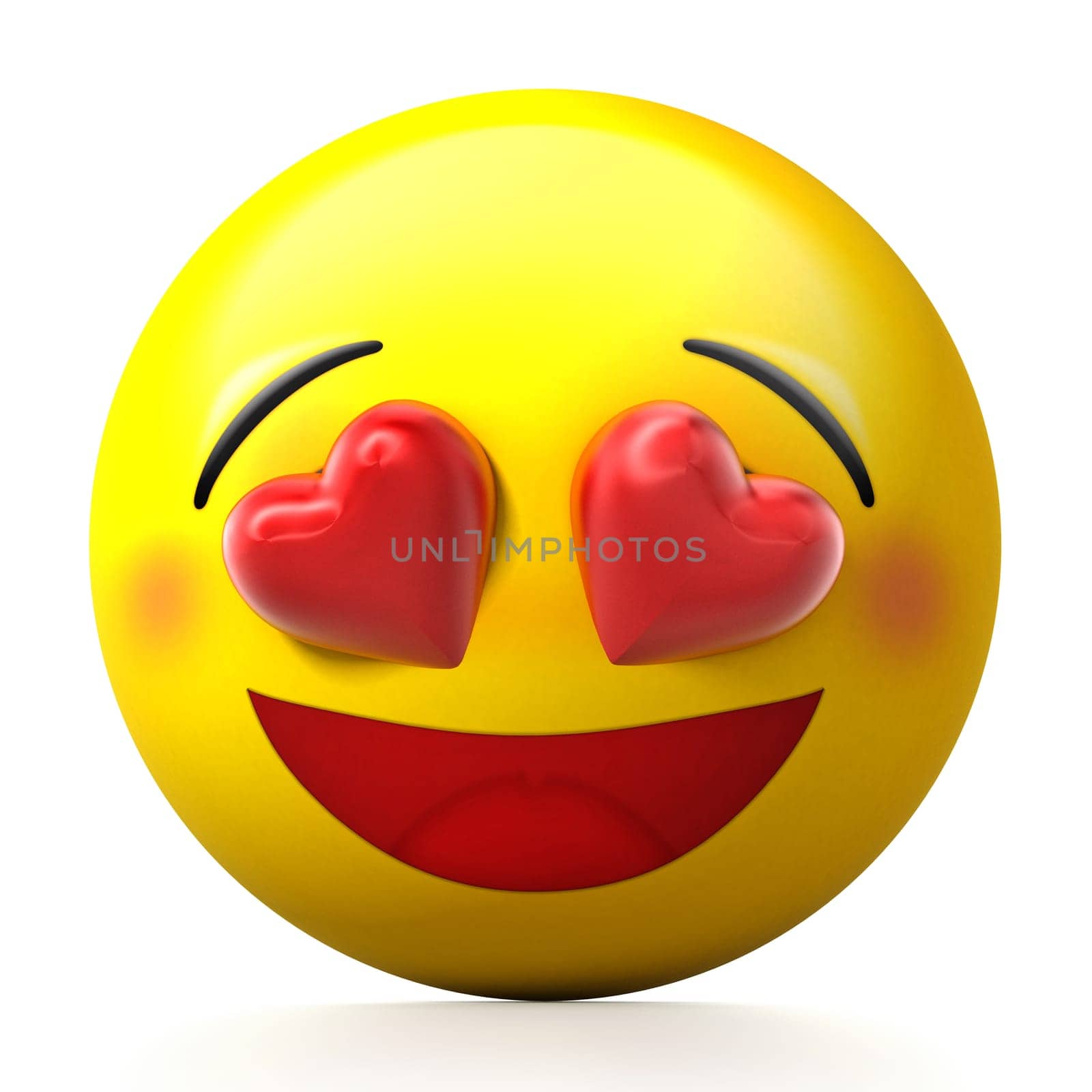Smiling face with heart eyes and pink cheeks. 3D illustration.