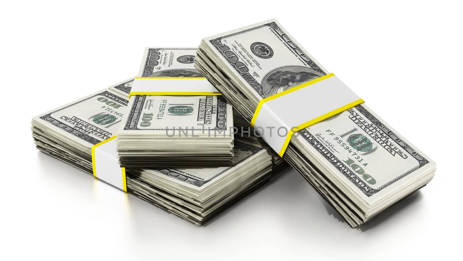 Lots of dollars forming a staircase. 3D illustration.