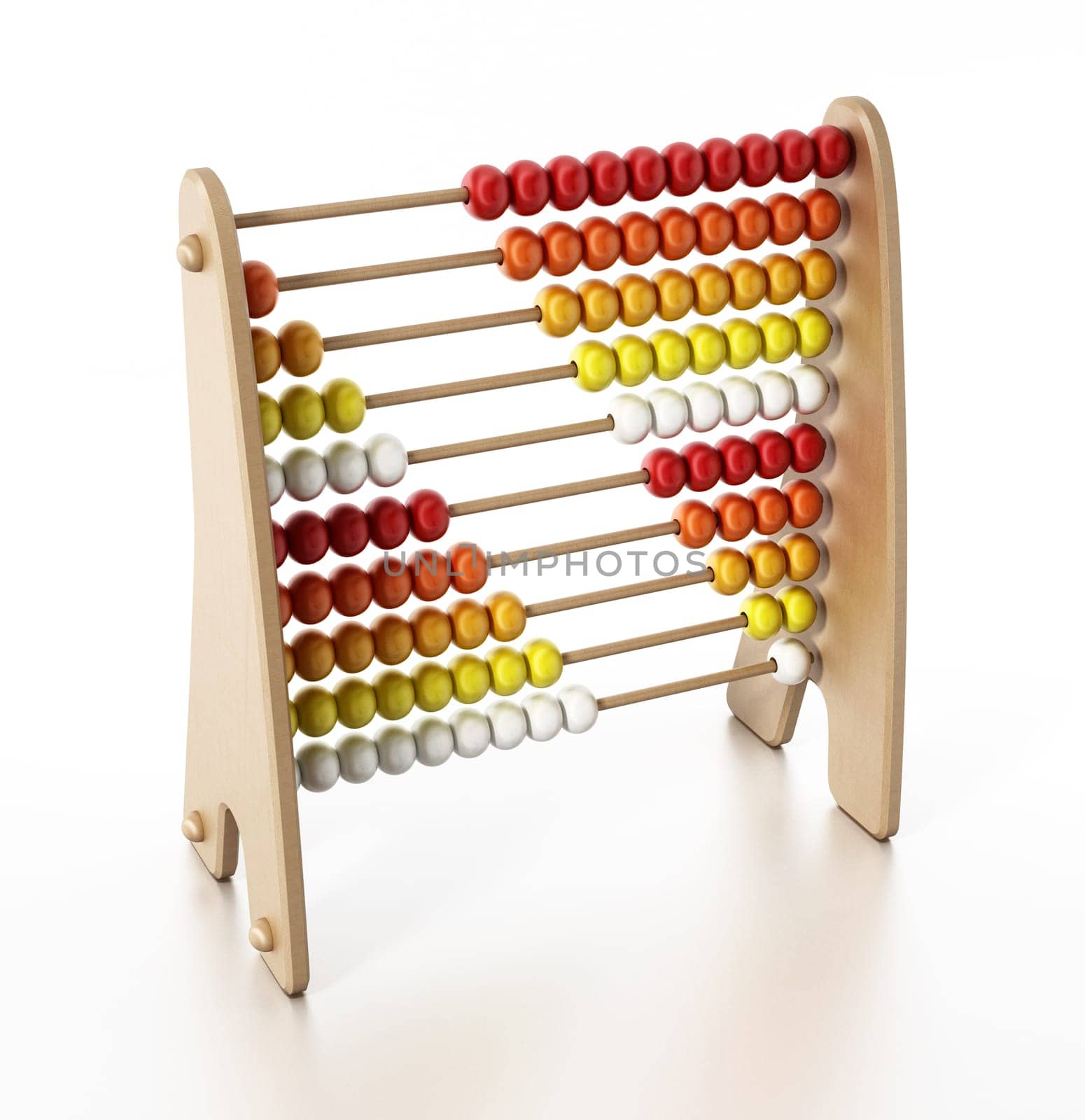 Abacus with multi colored beads isolated on white background. 3D illustration.