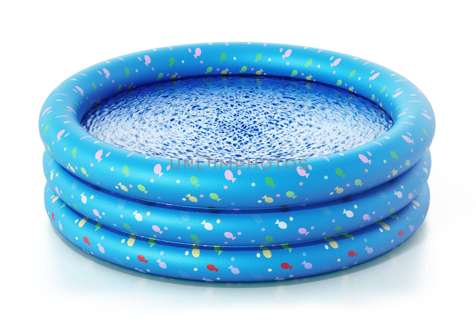 Rubber childrens' pool full of water. 3D illustration.