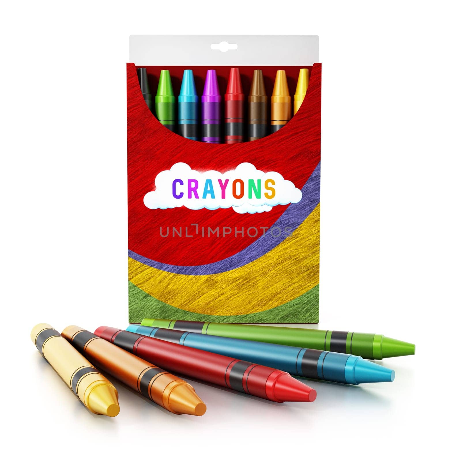 Color crayons isolated on white background. 3D illustration.