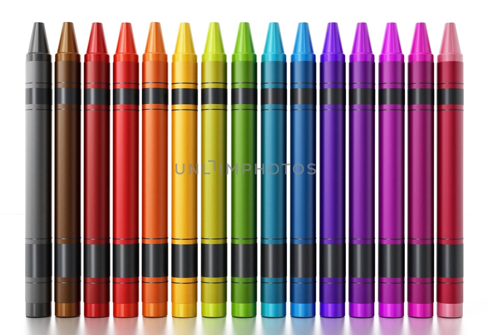 Color crayons isolated on white background. 3D illustration.
