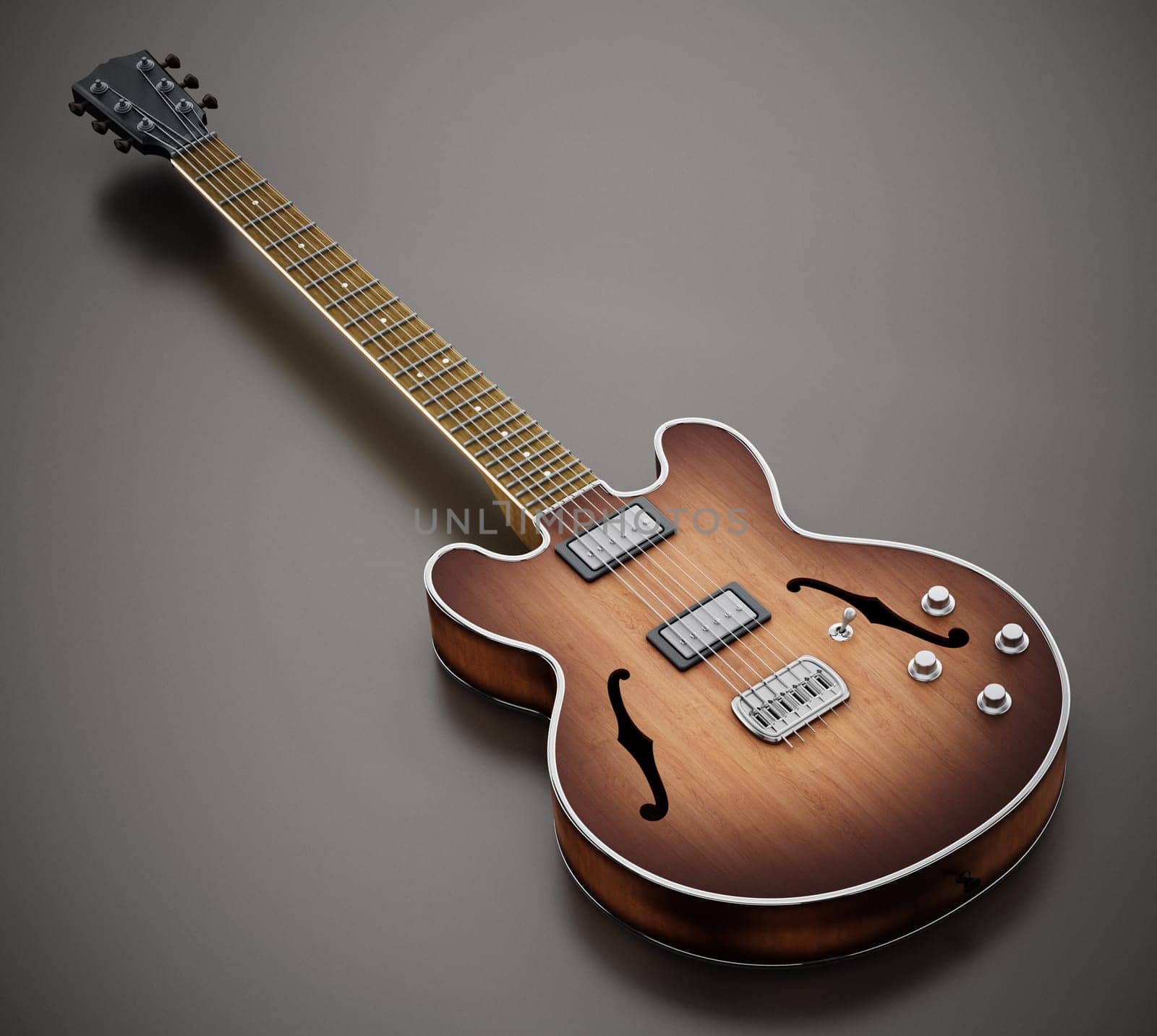 Vintage electric guitar isolated on white background. 3D illustration.