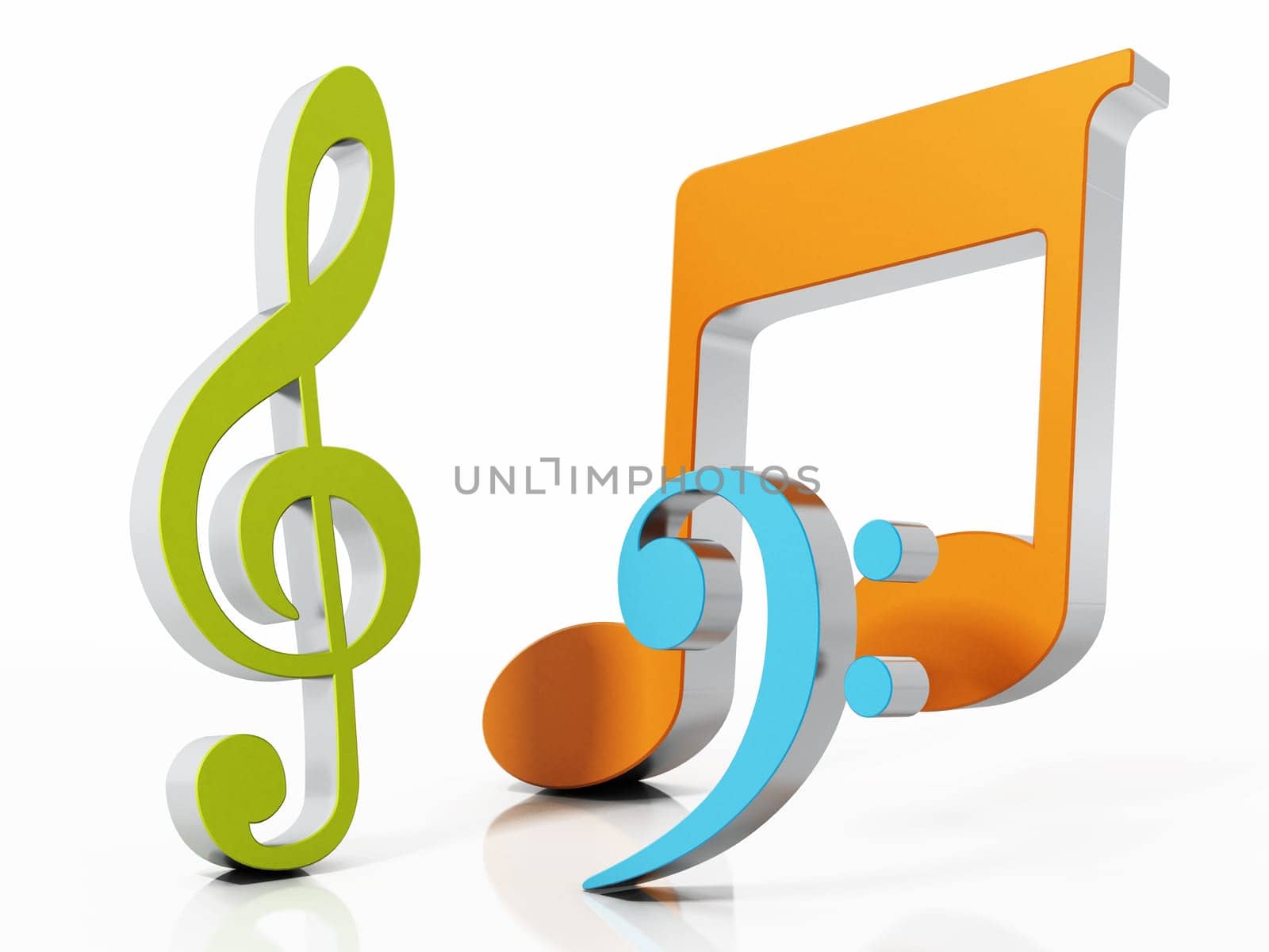 Musical symbols isolated on white background. 3D illustration.