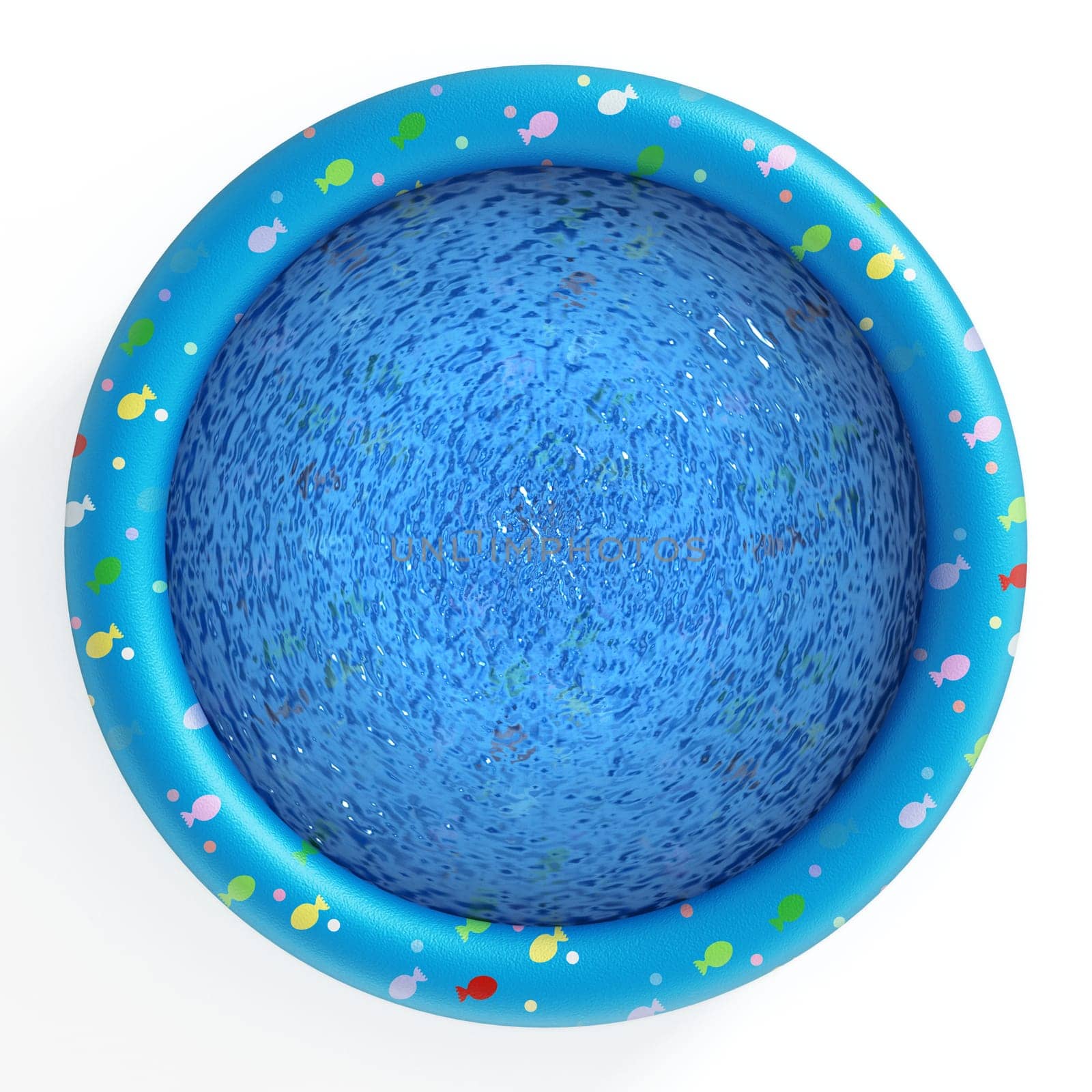 Rubber childrens' pool full of water. 3D illustration.