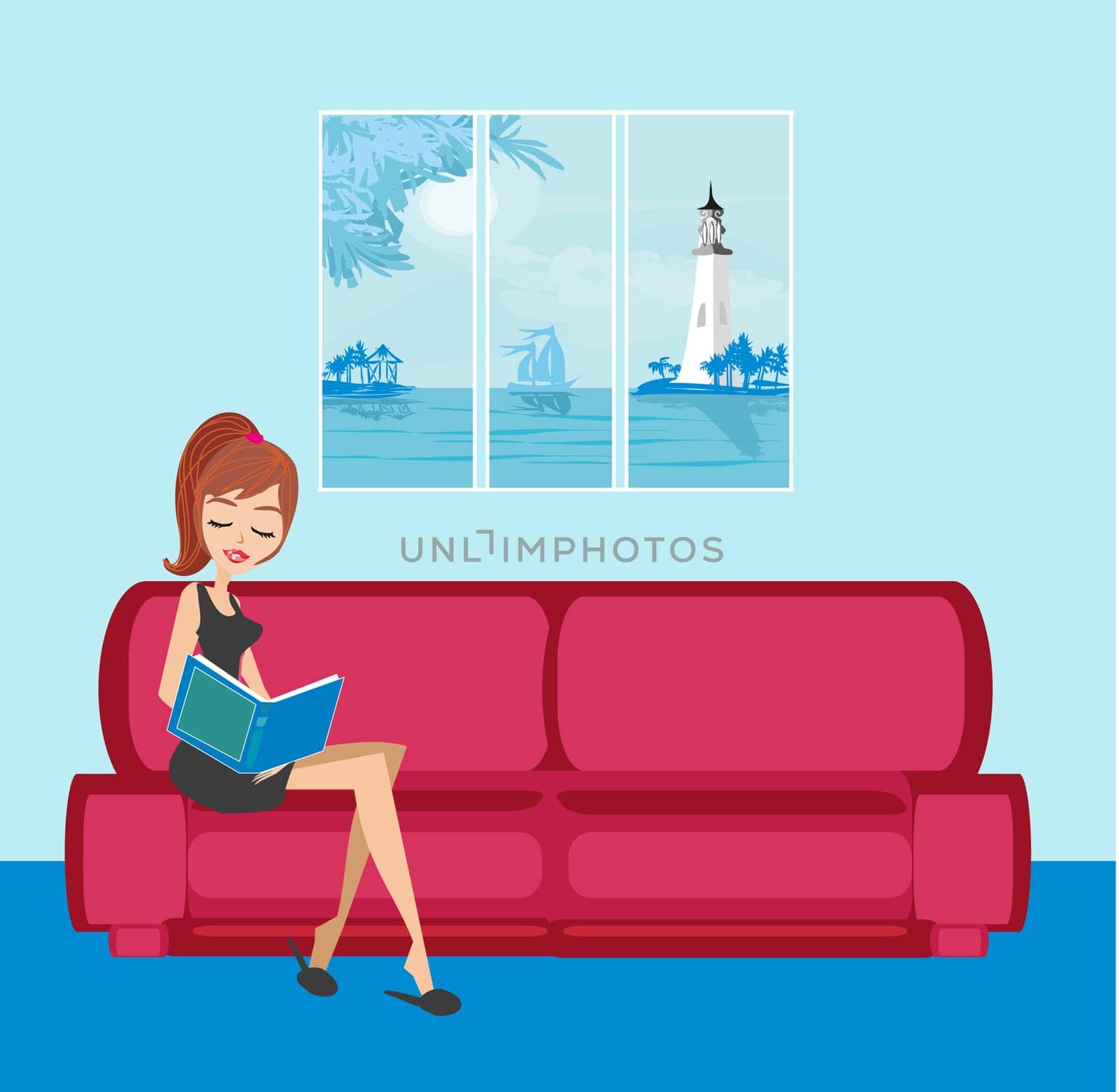 Illustration of a Girl Reading a book