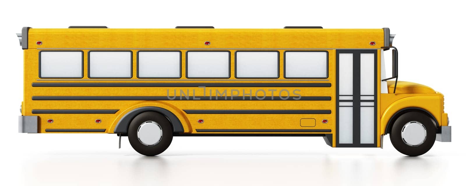 Yellow school bus isolated on white background. 3D illustration.